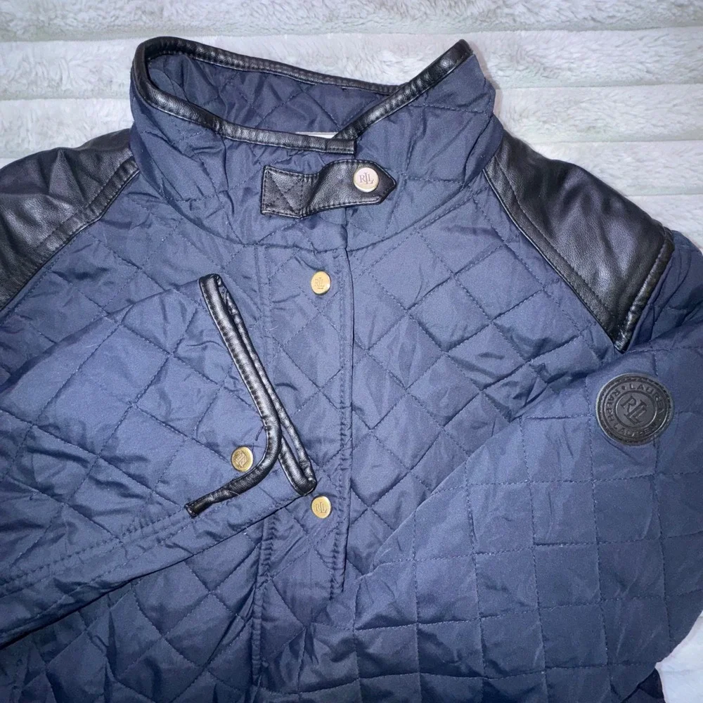 Ralph Lauren LRL Women L‎ Quilted Jacket Navy Barn Coat Equestrian Faux Leather
